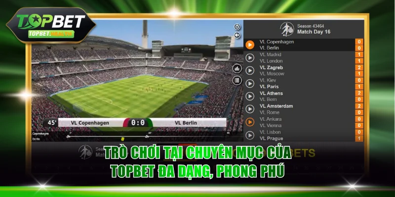 Trò chơi tại chuyên mục của TOPBET đa dạng, phong phú